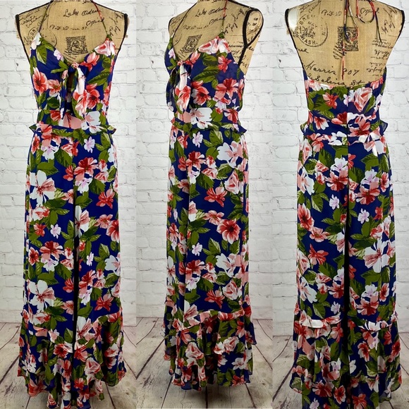 Gianni Bini Floral Halter Style Ruffle Wide Led Jumpsuit - Picture 1 of 2